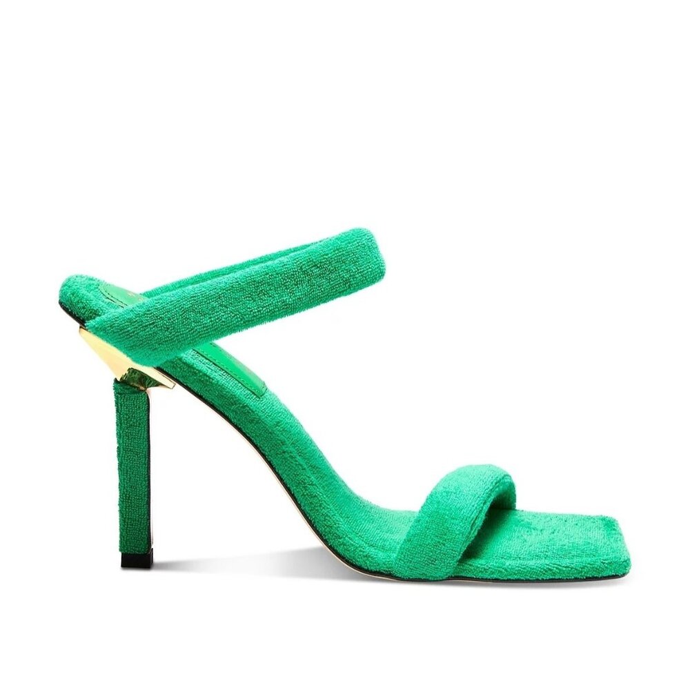 Good American Shoes Size 6.5 Heels Green Terry GA354T-X NEW Summer Vacation Pool